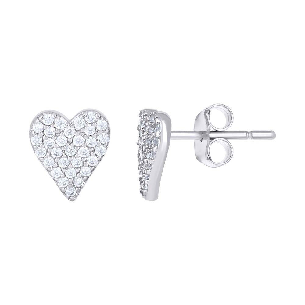 925 Sterling Silver Womens Cubic-Zirconia Heart Stud Earrings